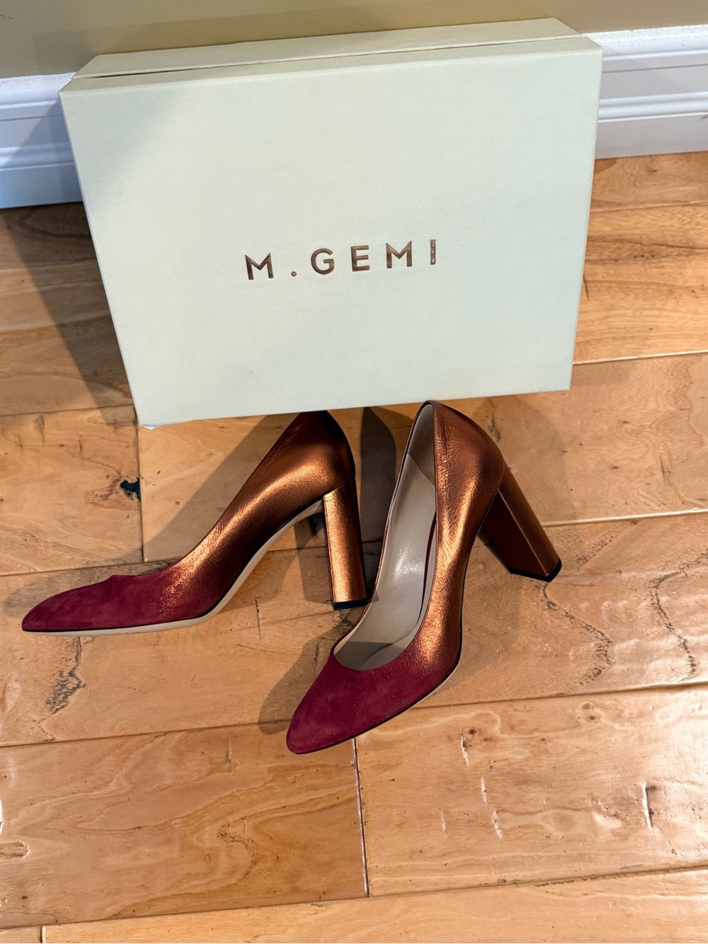 M. Gemi Burgundy and Brown Suede Pointed-Toe Pumps - Picture 2 of 3
